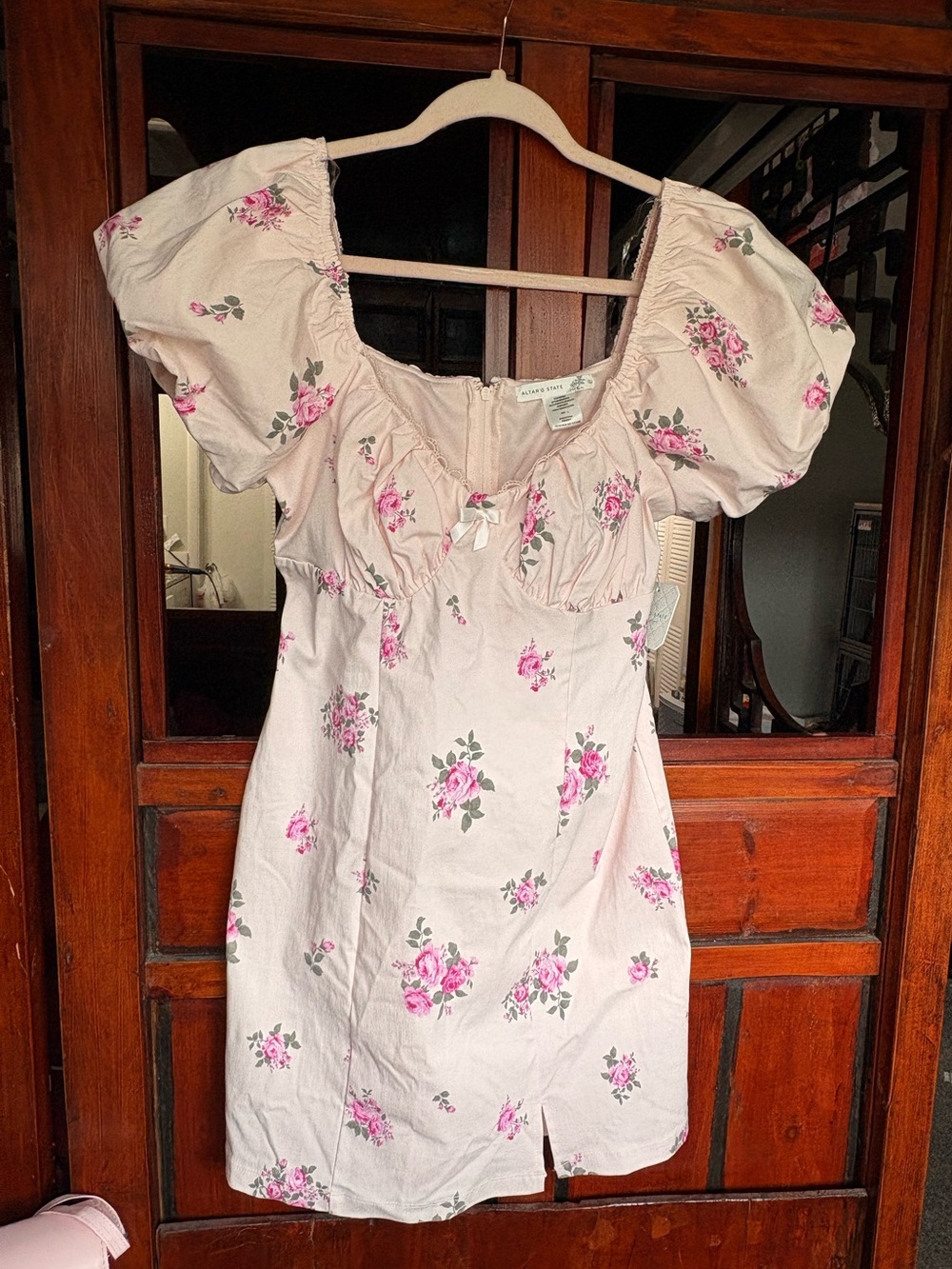 NWT Altar’d state floral mini dress puff sleeves pink